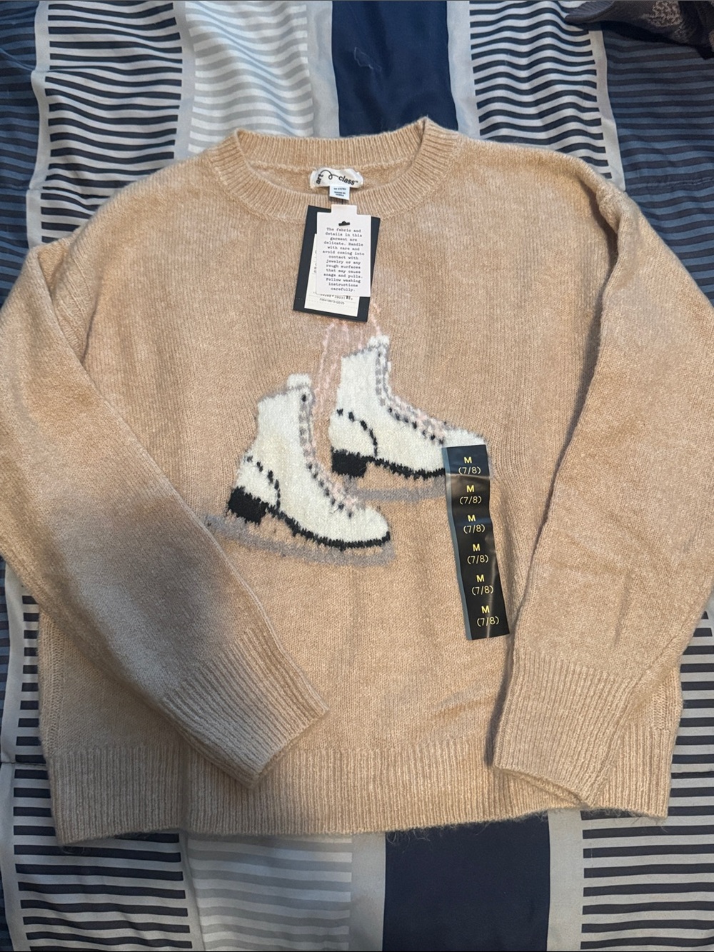 art class Beige Sweater with White Ice Skate Graphic